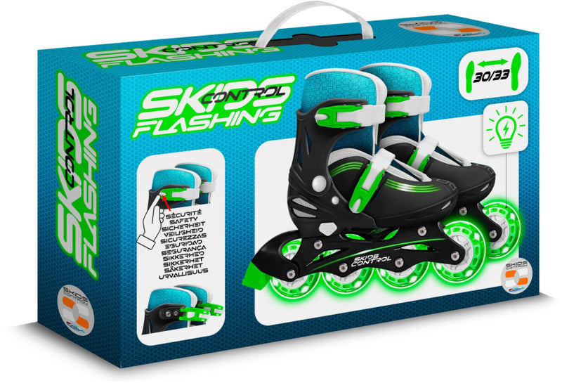 Load image into Gallery viewer, inline skates hardboot verstelbaar zwart maat 30-33
