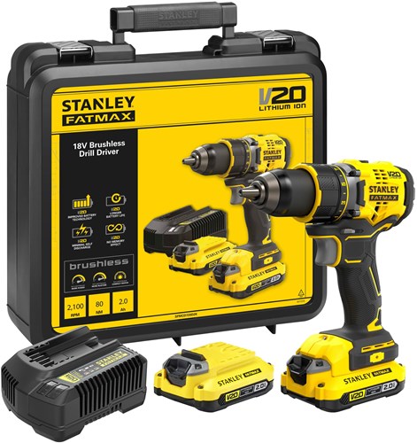 Load image into Gallery viewer, Stanley powertools stanley fatmax sfmcd720d2k v20 18v bl schroefboor | 2x 2.0ah - sfmcd720d2k-qw
