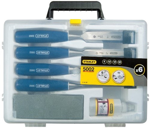 Stanley handgereedschap houtbeitelset 6-delig (6, 12, 18, 25 mm + olie slijpsteen) - 0-16-130