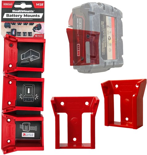 Load image into Gallery viewer, Stealthmounts batterijhouders voor milwaukee m18 18v | rood | 6 stuks - bm-mw18-red-6

