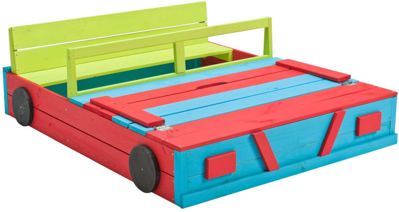 Afbeelding laden in galerijviewer, SwingKing Zandbak Auto 120 x 100 x 20 cm hout blauw groen rood
