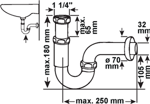 Cornat buissifon messing chroom 1 1 4 210 - t317505