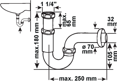 Cornat buissifon messing chroom 1 1 4 210 - t317505