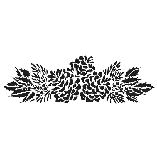 The crafter's workshop • rustieke boord stencil 41,91x15,2cm dennenappel krans