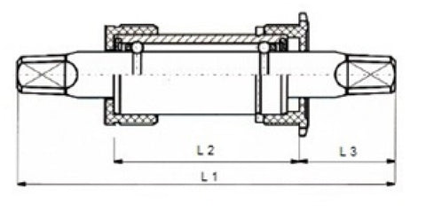 Ball bearing bottom bracket 107 mm italian alu