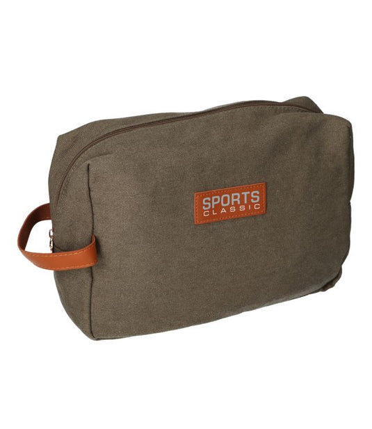 Traveller toilettas box sports classic canvas bruin grijs 30cm x 20cm