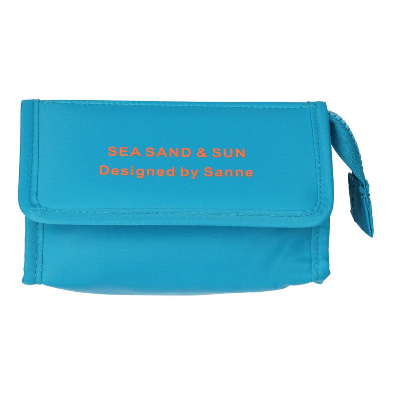 Load image into Gallery viewer, Traveller spiegeltas sea, sand sun blauw oranje 16.5cm x 11cm
