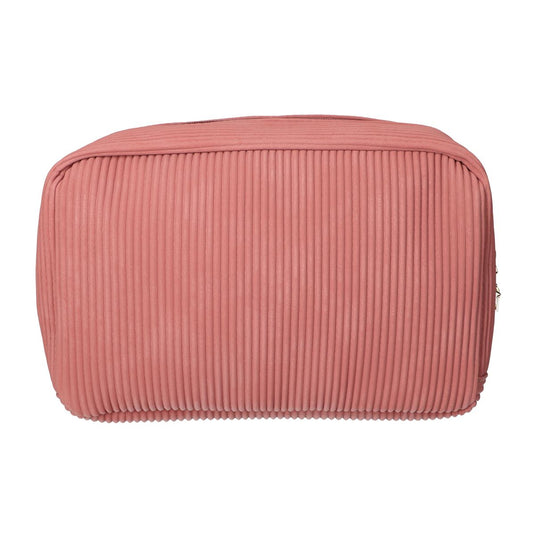 Traveller toilettas rib stof waterdicht roze 28x17cm