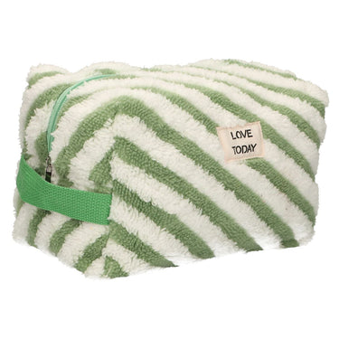 Traveller toilettas badstof stripe groen 23cm x 13cm