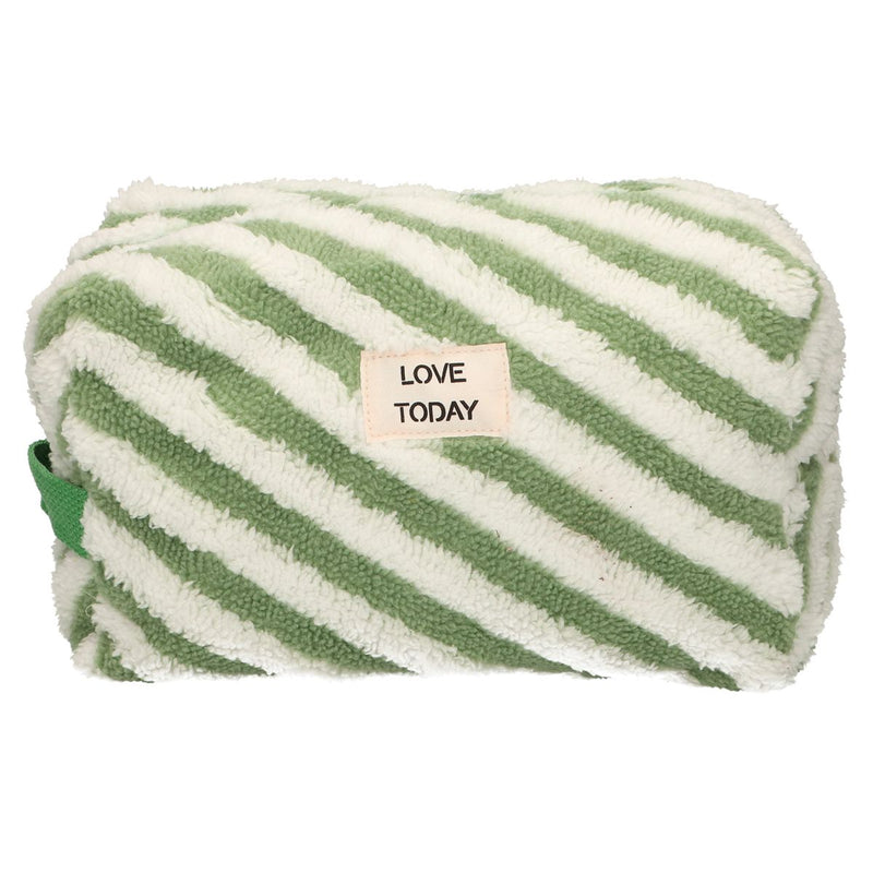 Load image into Gallery viewer, Traveller toilettas badstof stripe groen 23cm x 13cm
