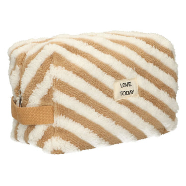 Traveller toilettas badstof stripe bruin 23cm x 13cm