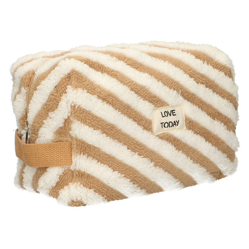 Load image into Gallery viewer, Traveller toilettas badstof stripe bruin 23cm x 13cm
