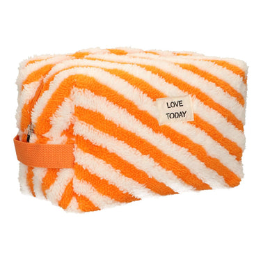 Traveller toilettas badstof stripe oranje 23cm x 13cm