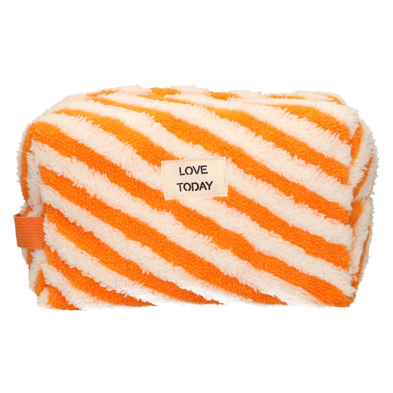 Load image into Gallery viewer, Traveller toilettas badstof stripe oranje 23cm x 13cm
