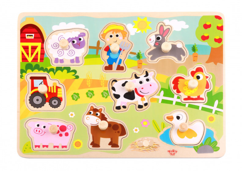 Load image into Gallery viewer, Tooky toy Educatieve Houten Vormenpuzzel Boerderij 10-delig
