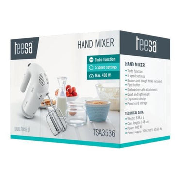 Teesa handmixer 400w 5 snelheden en turbofunctie wit