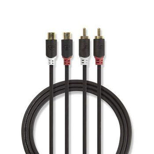 Nedis stereo-audiokabel 2x rca male 2x rca female verguld 2.00 m rond antraciet