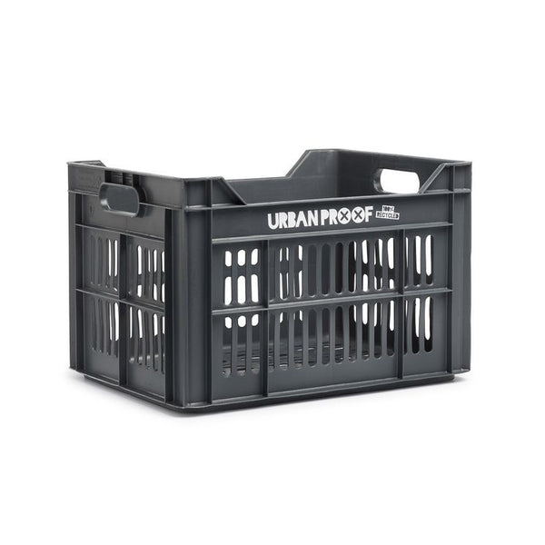 urban proof bicycle crate plastic | 30 liters | recycled polypropylene | ash gray | fixed mounting