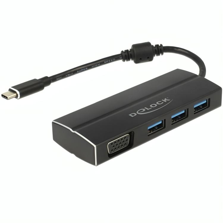 Load image into Gallery viewer, Delock usb-c 3.1 > 3x usb-a 3.0 + 1x vga usb-hub (zwart, 0,15 meter)

