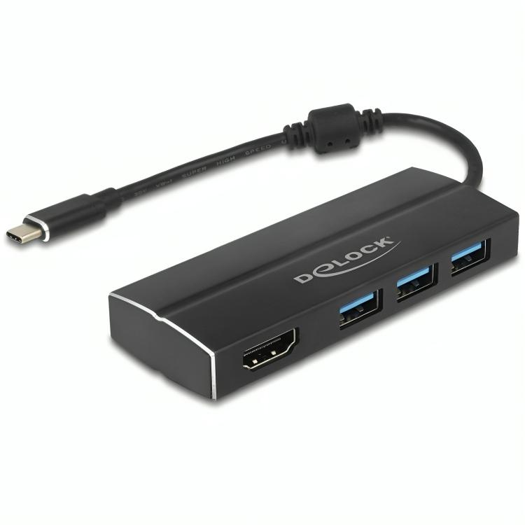 Load image into Gallery viewer, Delock usb-c 3.1 > 3x usb-a 3.0 hub + hdmi usb-hub (zwart, 0,15 meterr, 4k)
