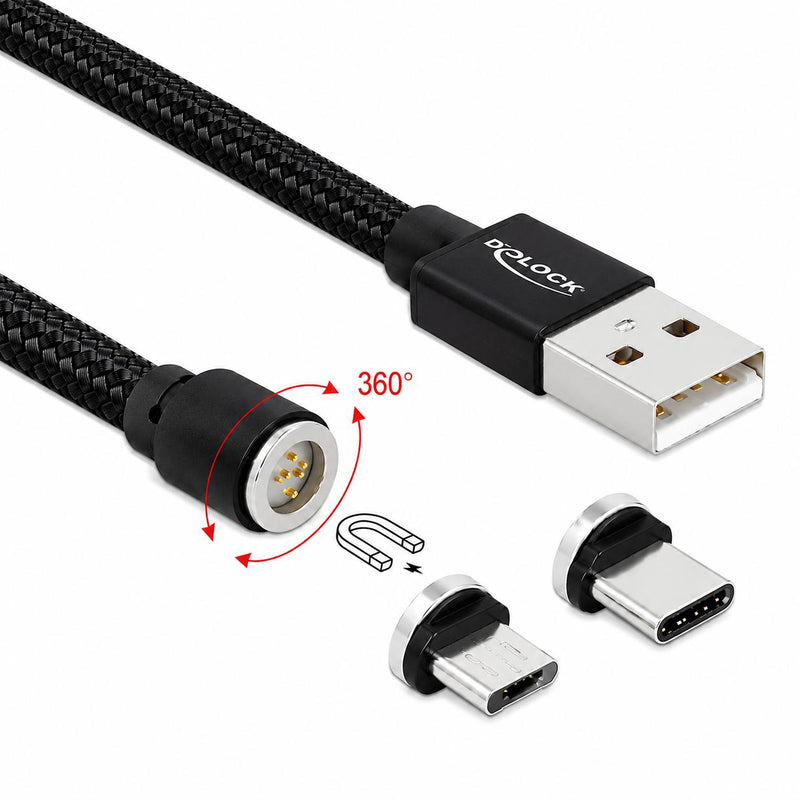 Load image into Gallery viewer, Delock magnetische usb data- en laadkabel set voor micro usb usb type-c (zwart, 1,1 meter)
