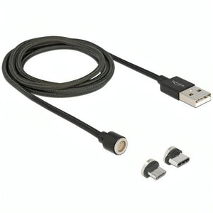 Delock magnetische usb data- en laadkabel set voor micro usb usb type-c (zwart, 1,1 meter)
