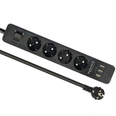 Delock 4-weg stekkerdoos met usb-poorten stekkerdoos (zwart)