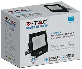 V-tac led bouwlamp 20w 3000k zwart met sensor + kabelinvoer - 9335210