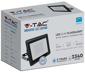 V-tac led bouwlamp 30w 6500k zwart + kabelinvoer - 9332125