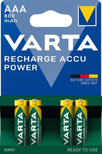 Load image into Gallery viewer, Varta oplaadbare mini penlite batterij aaa 800 mah nimh 1.2v 4 stuks op kaart
