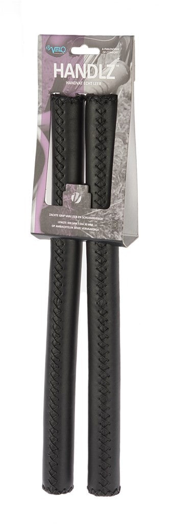 Load image into Gallery viewer, stuurgrepen leer 40 cm Ø22,2 mm zwart per set
