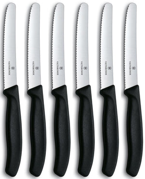 Victorinox tafel- tomatenmessen gekarteld zwart lemmet doos a 6 stuks