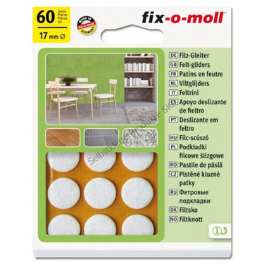 Fix-o-moll viltglijder 17mm zelklevend wit pak a 60st.