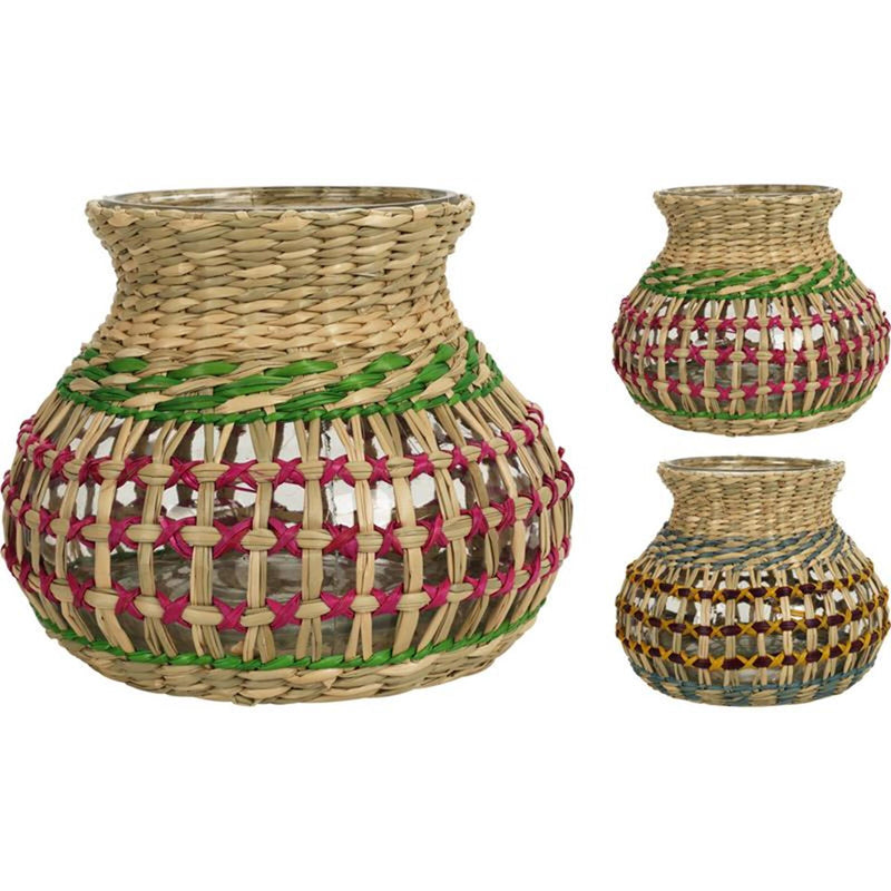 Load image into Gallery viewer, Cosydecor vaas windlicht zeegras met glas h15cm
