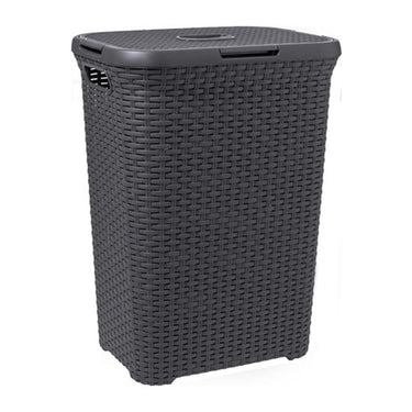 Curver style wasbox met deksel rotanstyle 60 liter antraciet 45x34x62 cm