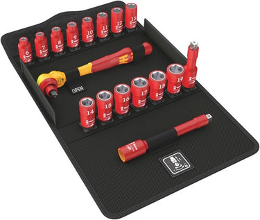 Wera 8100 sb vde 1 zyklop ratelset gereedschapsset (rood geel, 17-delig, geïsoleerd, voorzien van omschakelpal, 3 8 aandrijving, metrisch)