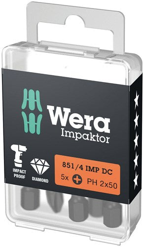Load image into Gallery viewer, Wera 851 4 imp dc impaktor bits phillips, ph 2 x 50 mm - 5 stuk(s) - 05057656001
