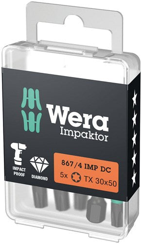 Wera 867 4 imp dc torx® diy impaktor bits, tx 30 x 50 mm, 5-delig - 05057666001