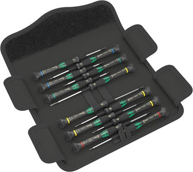 Wera kraftform 12sb1 micro-schroevendraaierset (zwart groen, voor elektrische apparaten)