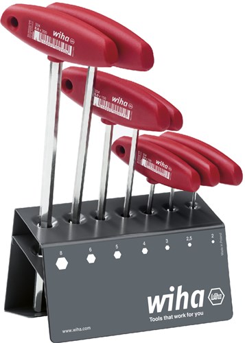 Wiha stiftsleutelset met dwarsgreep (rood, 8-delig, zeskant, hoogglans vernikkeld, incl. werkbankhouder )