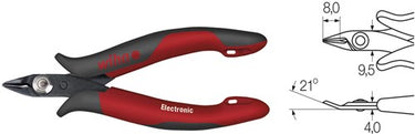 Wiha zijkniptang electronic zeer smalle, spitse kop zonder facet | 128mm 5 1 8 | blisterverpakking - 27388 - 27388
