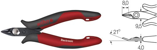 Wiha zijkniptang electronic zeer smalle, spitse kop zonder facet | 128mm 5 1 8 | blisterverpakking - 27388 - 27388