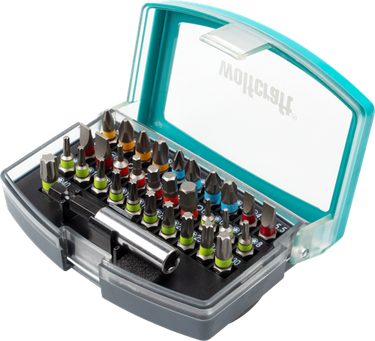Wolfcraft - bitset 32 delig incl. bithouder - ph - pz - torx - inbus - sleufkop en kruiskop - complete bit set - 2975000