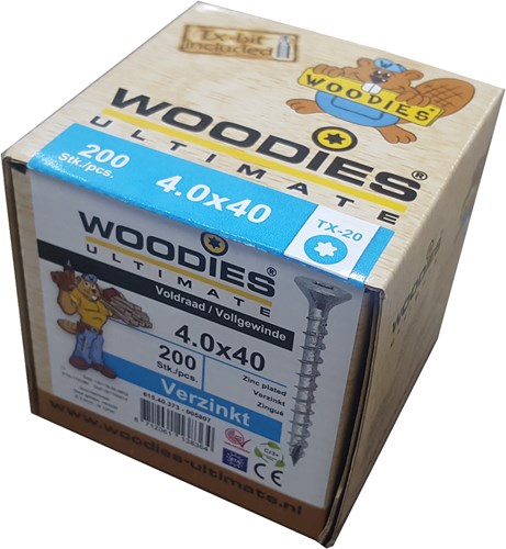 Woodies schroeven woodies ultimate 4.0x 40 platverzonken kop t-20 verzinkt voldraad - 61540373 - 61540373
