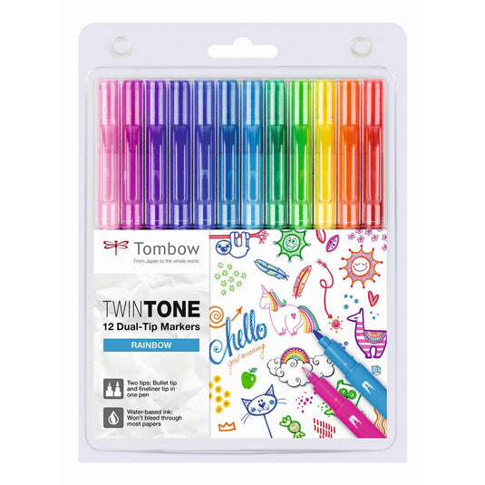Tombow • twintone dual-tip marker set regenboog kleuren 12pcs