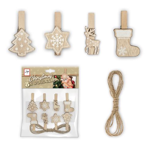 Load image into Gallery viewer, Zep Kerst Kit Wood Clips Brown LK39B 8 Stuks
