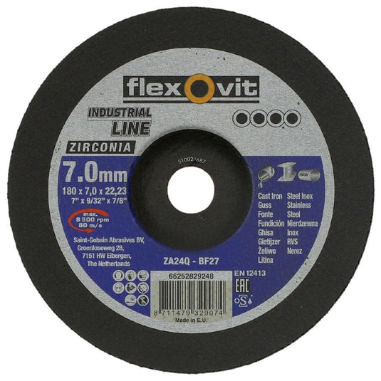 Flexovit abs zirconia 180x7x22.23 za24q t27 rvs | 10 stuks
