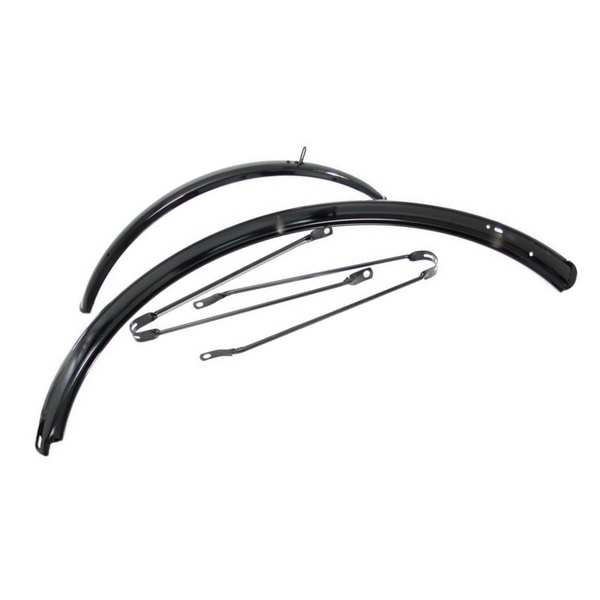 FALKX Mudguards set 28x1 5/8x1 3/8 black. Front and rear incl mudguard bars (steel)