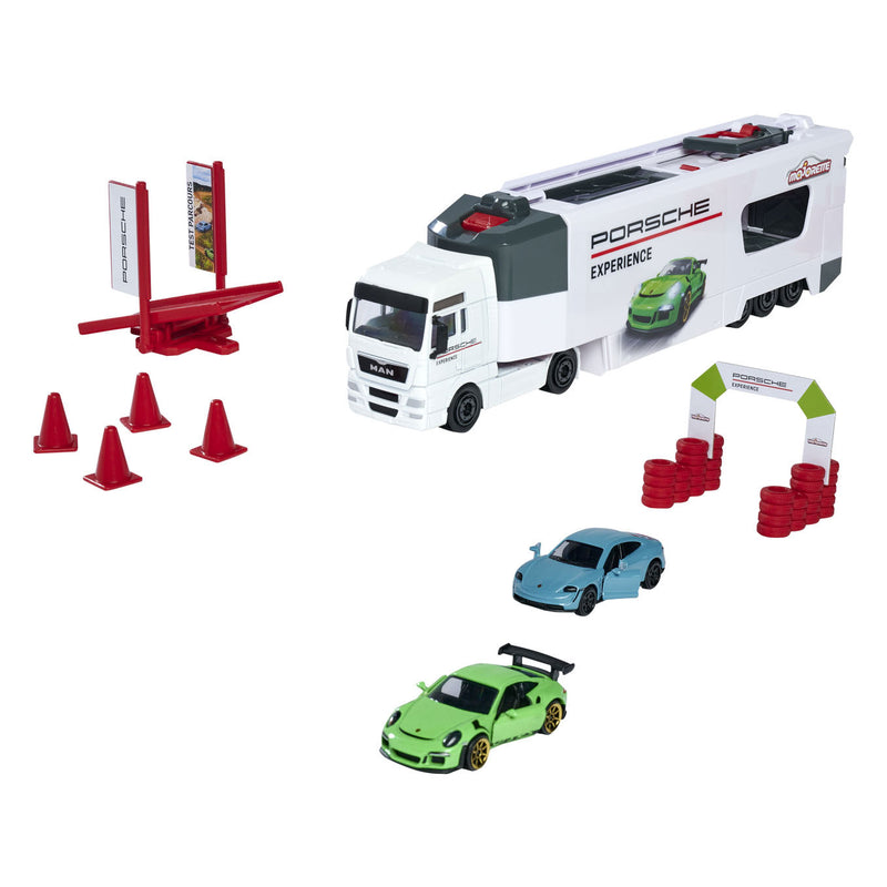 Load image into Gallery viewer, Majorette TGX Porsche Experience Transporter Speelset
