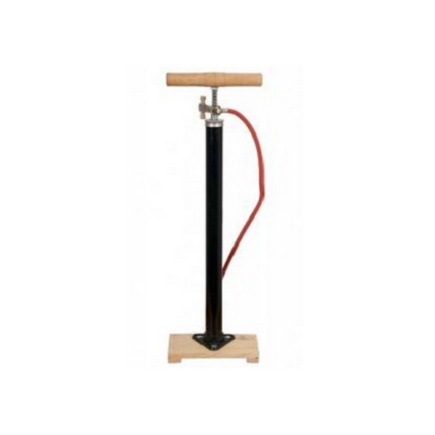 Bicycle pump on wooden board